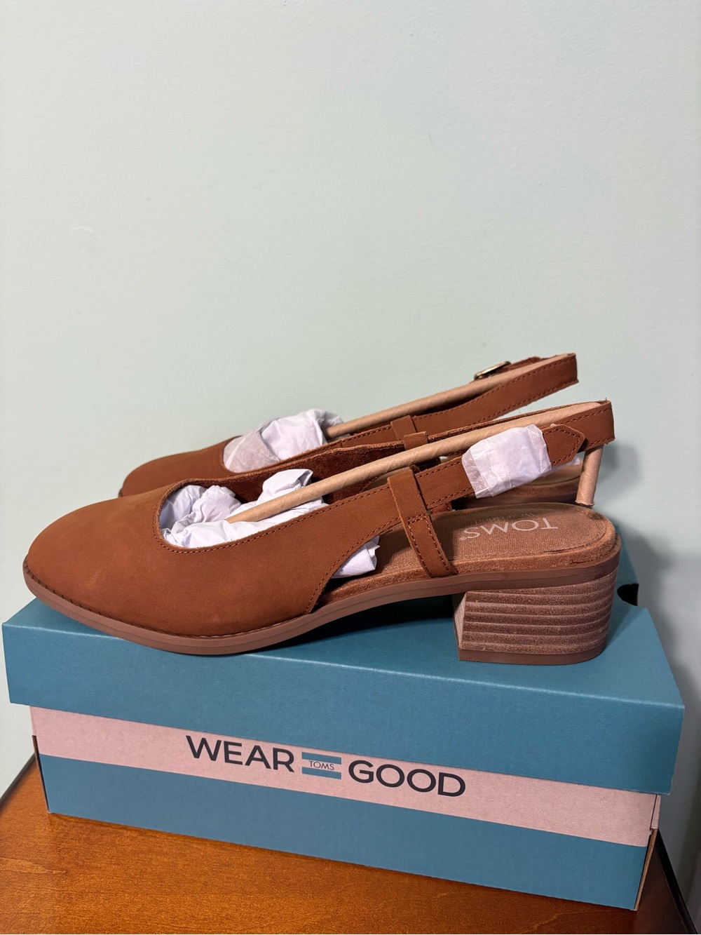 TOMS Jaclyn Slingback Amber Brown Nubuck Leather Women's Mules - Picture 6 of 8